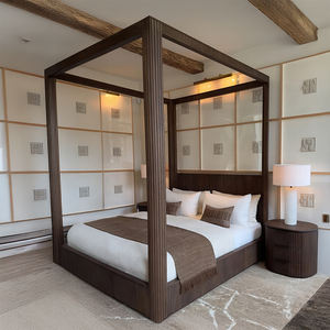 سرير بمظلة من قماش بايرون عالي الجودة، أثاث غرفة نوم فاخر وعصري، إطار سرير خشبي صلب بحجم كينج وكوين - Product Image 5