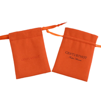 Pochette d'emballage de bijoux de luxe en microfibre orange faite à la main avec fermeture à nouer et doublure en velours personnalisée