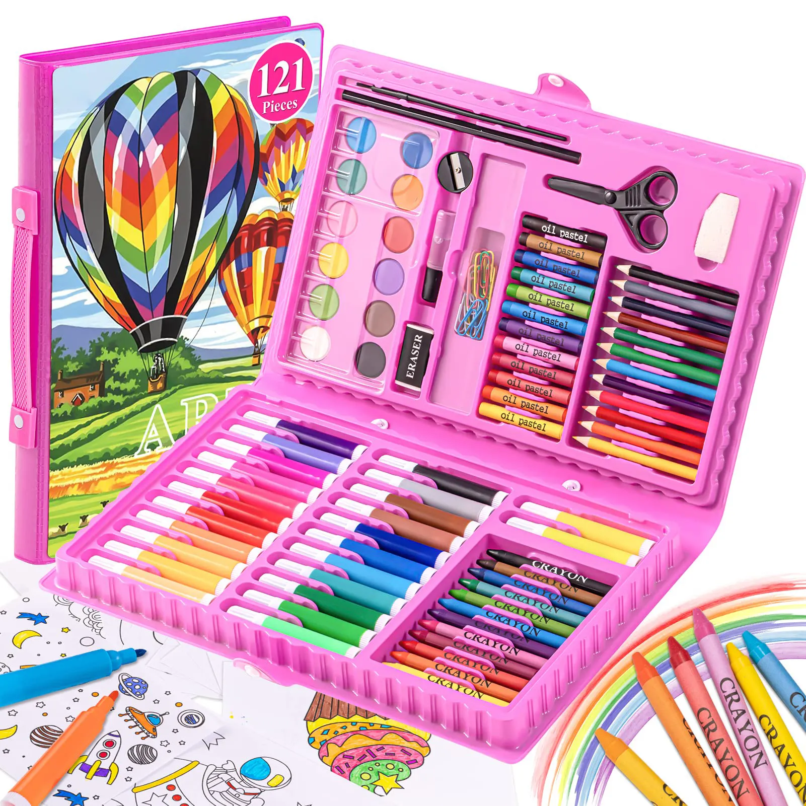 Vendita calda di pittura professionale di cancelleria 121 pezzo di arte Set con penna ad acquerello e pastelli per bambini