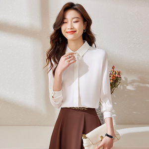 Women's Solid Color Suit Set With Base Shirt Autumn Long Sleeve Blue Polyester Satin Fabric - Product Image 4