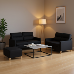 Set di divani in poliestere nero, mobili moderni per soggiorno, design in metallo e tessuto Textilene - Product Image 2