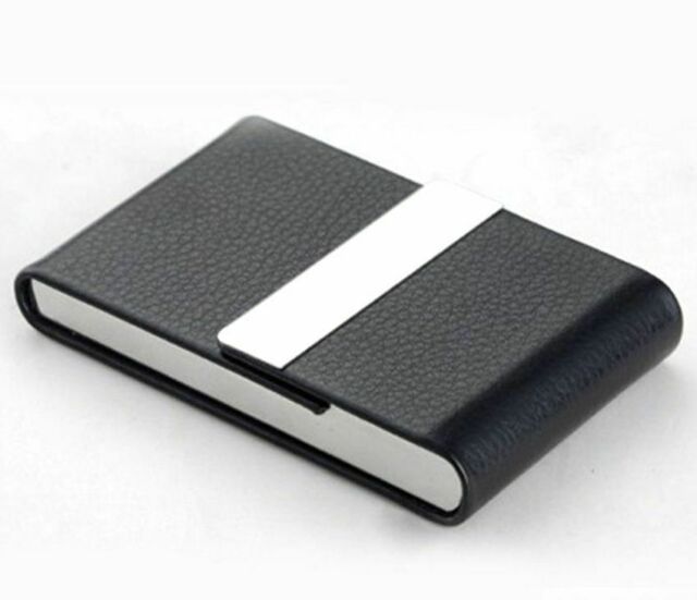Man Women Slim Leather PU Metal Holder Storage Stainless Steel Cigarette Case Box