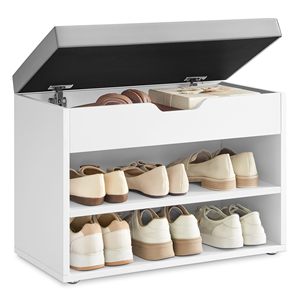 SENYU Modern White <b>Shoe</b> Rack <b>Bench</b> with 3 Shelves <b>Storage</b> Organizer <b>for</b> Entryway Home Furniture Minimalist Design Freestanding - Product Image 1