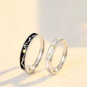 Sterling <b>Silver</b> S925 Romantic Moon Simple Couple <b>Ring</b> for Wedding Jewelry <b>Adjustable</b> Open Matched Couple <b>Ring</b> for Men Women - Product Image 2