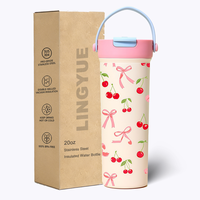 Gobelet isotherme élégant à motif floral de 20 oz avec poignée portable, trois modes de consommation, en acier inoxydable 316, pour voiture