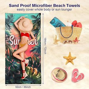 Telo Mare <span class=keywords><strong>in</strong></span> Microfibra con Stampa Tramonto su Foglie di Palma, Oversize, Anti-Sabbia, Asciugatura Rapida, per Piscina, Viaggi, Vacanze, Personalizzabile con Logo - Product Image 4