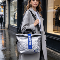 Sac fourre-tout moyen en Tyvek argenté, écologique, réutilisable, imperméable, personnalisable en gros, avec impression par transfert thermique, robuste, pour usage quotidien professionnel et alimentaire