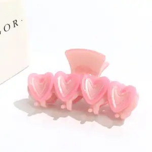 XinMei Cellulose Acetate Pastel Pink Claw Clips Custom Love Heart Hair Claw Clips 9cm Large Hair Clamp Claw Clips For Women