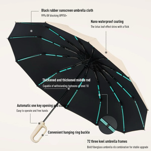 <span class=keywords><strong>Parapluie</strong></span> triple pliant automatique à stockage rapide haute résistance pour adultes <span class=keywords><strong>Parapluie</strong></span> à boucle à anneau rotatif moderne à nervures 10K - Product Image 3