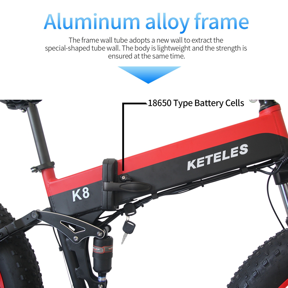 Keteles 26x4.0 inch Fat Tire Folding E-Bike 1000W Motor 10.4AH  Lithium Battery Electric Bike