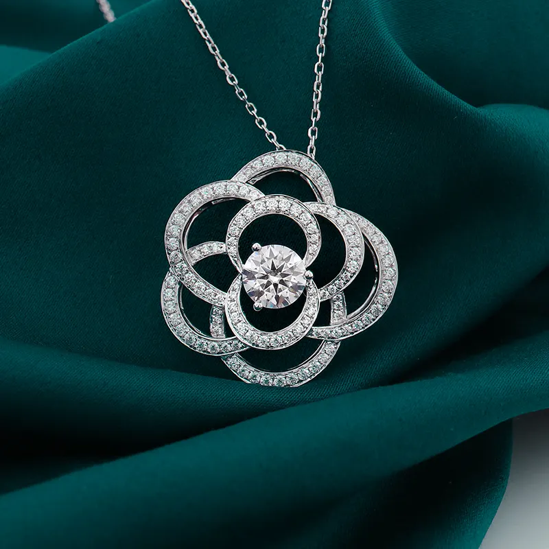 Романтический VVS Муассанит камни в форме розы Муассанит ожерелье 925 стерлингового серебра, покрытые белым золотом, прекрасный подарок для женщин
