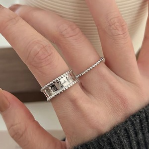S925 Sterling <b>Silver</b> Korean Style Letter <b>Ring</b> Wide Face Open Index Finger Unisex Jewelry Gift - Product Image 2