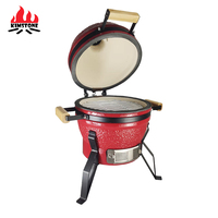 Barbecue au charbon de bois Kamado en céramique moderne Kimstone, 13 pouces, finition émaillée en porcelaine, allumage automatique, fumoir sur chariot, commande tactile