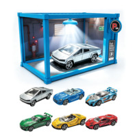 Scène de garage miniature en blocs de construction DIY avec lumières LED, vitrine de présentation de voitures en alliage moulé sous pression à l'échelle 1:64, jouet pour enfants et adultes