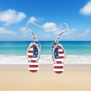 Orecchini a Forma di Infradito con Bandiera Americana, Placcati in Argento, in Lega di Zinco, Stile Casual Sportivo da Donna con Cristalli e Strass - Product Image 2