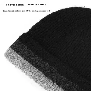 Gorro de Invierno <span class=keywords><strong>para</strong></span> <span class=keywords><strong>Hombre</strong></span>, Tejido Jacquard con Botones, Spandex/Algodón, Cuello Plegable, Tres Colores, Nuevo, Cálido, <span class=keywords><strong>para</strong></span> Clima Frío, Transfronterizo, 48-50cm de Diámetro - Product Image 4