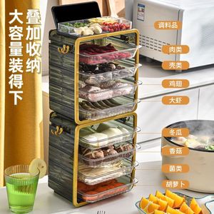 Stackable Kitchen Storage Rack Multi Layer Food Organizer For <b>Vegetables</b> Meat Fruits Hot Pot Prep With Transparent Trays - Product Image 1