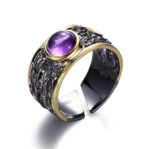 مطلية بالذهب العتيقة مجوهرات الجمشت خاتم مع مطلية بالذهب الأسود - Product Image 3