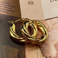 Boucles d'oreilles créoles torsadées en or massif 18 carats AU750, style minimaliste français, grandes créoles ovales brillantes, bijoux fins pour femmes