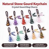 Porte-clés en cristal naturel en forme de gourde, cordon tressé DIY, breloque Feng Shui pour voiture, pendentif de sac, décoration de porte-clés en jade
