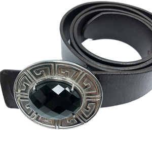 Yiwu Aceon in acciaio inox cintura in pelle accessorio colata in rilievo grande parete segno centro grande fibbia ovale in cristallo smeraldo - Product Image 1