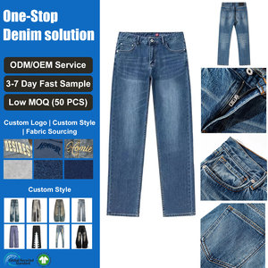 Pantalones Vaqueros de Mezclilla Azul Medio, Estilo Urbano, Corte Recto <span class=keywords><strong>Regular</strong></span>, Tallas Grandes, Venta al Por Mayor, <span class=keywords><strong>Jeans</strong></span> para <span class=keywords><strong>Hombre</strong></span> - Product Image 1