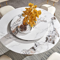 Ensemble de table à manger ronde moderne avec dessus en marbre gris comprenant des chaises Mobilier élégant et élégant en pierre frittée