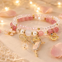 Pulsera de Cristal con Diseño de Bailarina, Cuentas de Cristal, Cuerda Elástica, Lazo Dulce, Flor, Colgante de Bailarina de Ballet