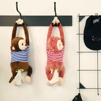 Boîte à mouchoirs en papier, sac de mouchoirs à suspendre pour chambre à coucher salon salle de bain à rayures mignonnes avec un singe de voiture