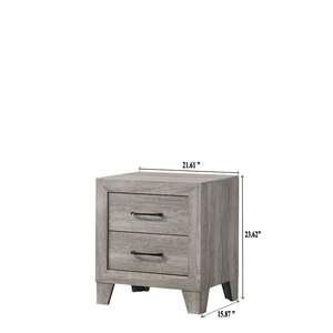 Contemporary Two-<b>Drawer</b> Nightstand Bedside Cabinet Rustic Gray Wooden <b>Storage</b> <b>Drawer</b> Furniture - Product Image 4