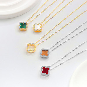 Venta caliente personalizado 925 plata esterlina trébol de cuatro hojas madre de perla ágata cadena colgante collar regalo joyería para mujeres - Product Image 1