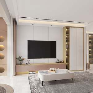 Mueble de TV de Madera de Estilo Moderno, Mueble de Pared Decorativo para Sala de Estar, Almacenamiento de Pared para TV, Escritorios de Computadora, Panel de Madera Estilo Rústico - Product Image 2