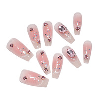 10 Pièces Faux Ongles en Résine Haut de Gamme Style Pure Desire Nail Art Brillant Diamanté Prêts à Poser French Cat Eye Demi-Ongles