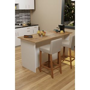 Vera - Isla <span class=keywords><strong>de</strong></span> Cocina Multiusos Moderna <span class=keywords><strong>de</strong></span> 160 cm, Mesa <span class=keywords><strong>de</strong></span> Bar, Roble Blanco, 4 Estantes, Carrito, Origen <span class=keywords><strong>Turquía</strong></span>, Hecho en <span class=keywords><strong>Turquía</strong></span> - Product Image 3