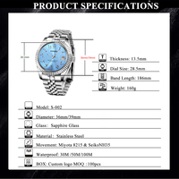 Montre automatique pour homme avec logo personnalisé OEM, acier inoxydable, cristal saphir, résistante à l'eau, mouvement japonais NH35, chiffres arabes