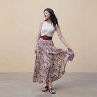 Jupe longue fendue vintage à imprimé floral taille naturelle pour femme, idéale pour les vacances décontractées, supporte la personnalisation OEM/ODM du motif
