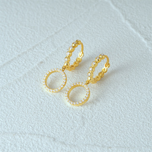 Aretes Colgantes Geométricos CANNER, Chapados en Oro de 18K, con Diamantes, Plata de Ley 925, Aretes de Doble Aro con Circonitas, Regalo para Mujer - Product Image 3