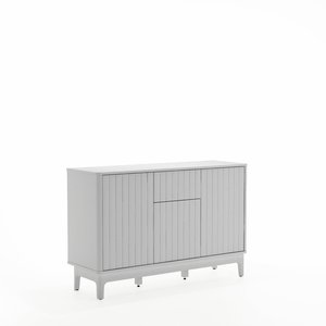 Buffet moderne en bois blanc côtelé avec rangement à ouverture par pression pour salon et salle à manger - Product Image 1