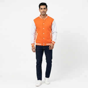 FINER THREADS Men's Winter Varsity Jacket Polyester/Cotton Custom Logo Printing <b>Covered</b> <b>Button</b> Closure Breathable Lightweight - Product Image 1