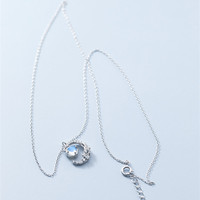Collier pendentif en argent sterling 925 avec cristal rond délicat en forme de croissant de lune pour femmes