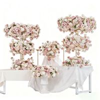 Nouvelle décoration de table de mariage en forme de grande roue avec rangée de fleurs artificielles roses
