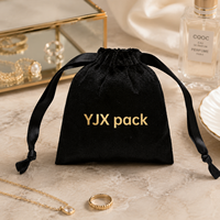Pochette de rangement de luxe en velours noir recyclable avec logo personnalisé estampé à chaud, sac à cordon pour bijoux, artisanat et cadeaux