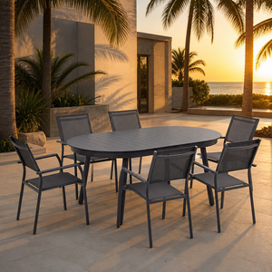 Ensemble de <span class=keywords><strong>table</strong></span> à manger d'extérieur moderne en aluminium, <span class=keywords><strong>table</strong></span> extensible avec <span class=keywords><strong>chaises</strong></span>, design extensible à simple tirage, jardin, patio, <span class=keywords><strong>balcon</strong></span>, parc - Product Image 3