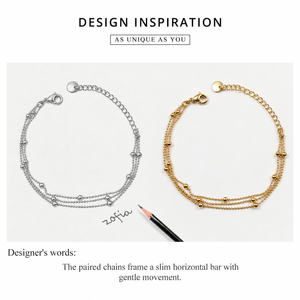 Pulsera de Barra con Detalles en Capas, Chapada en Oro de 14K, 0.3mm, Recubrimiento al Vacío, para Mujer, Modelo SL8223 - Product Image 2