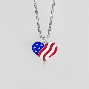 Collana Sportiva da Uomo con Cuore in Acciaio Inossidabile, <span class=keywords><strong>Serie</strong></span> Amore per il Giorno dell'Indipendenza USA, Gioielli Fai-da-Te con Smaltatura a Goccia d'Olio - Product Image 4