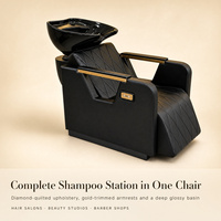 Fauteuil de lavage de cheveux avec bac, revêtement matelassé diamant noir, unité de lavage pour salon, mobilier de salon