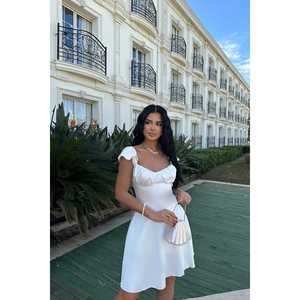 Rosalyn Plus-Size White Mini <b>Dress</b> Square Collar <b>Spaghetti</b> <b>Strap</b> Zipper Decorations Custom Logo Light Weight XL Size Sweet Style - Product Image 1