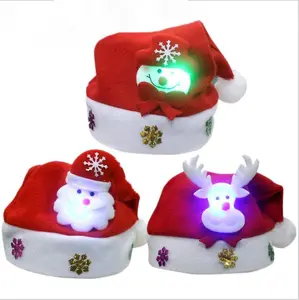 812-1637 cappello natalizio corto in peluche di alta qualità cappello da pupazzo di neve con renne di babbo natale per bambini adulti con luci a LED