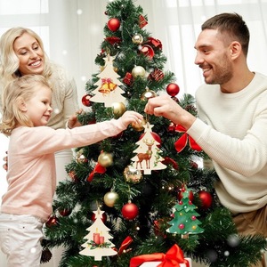 Ornements de Noël en bois vierges à suspendre, décorations DIY avec base en corde, artisanat en bois non fini pleine couleur pour les fêtes - Product Image 2