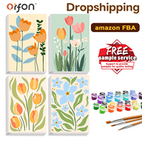 Peinture par numéros en dropshipping, lot de 4 kits de peinture par numéros florale pastel pour adultes, prêt pour FBA, vente en gros, décoration intérieure